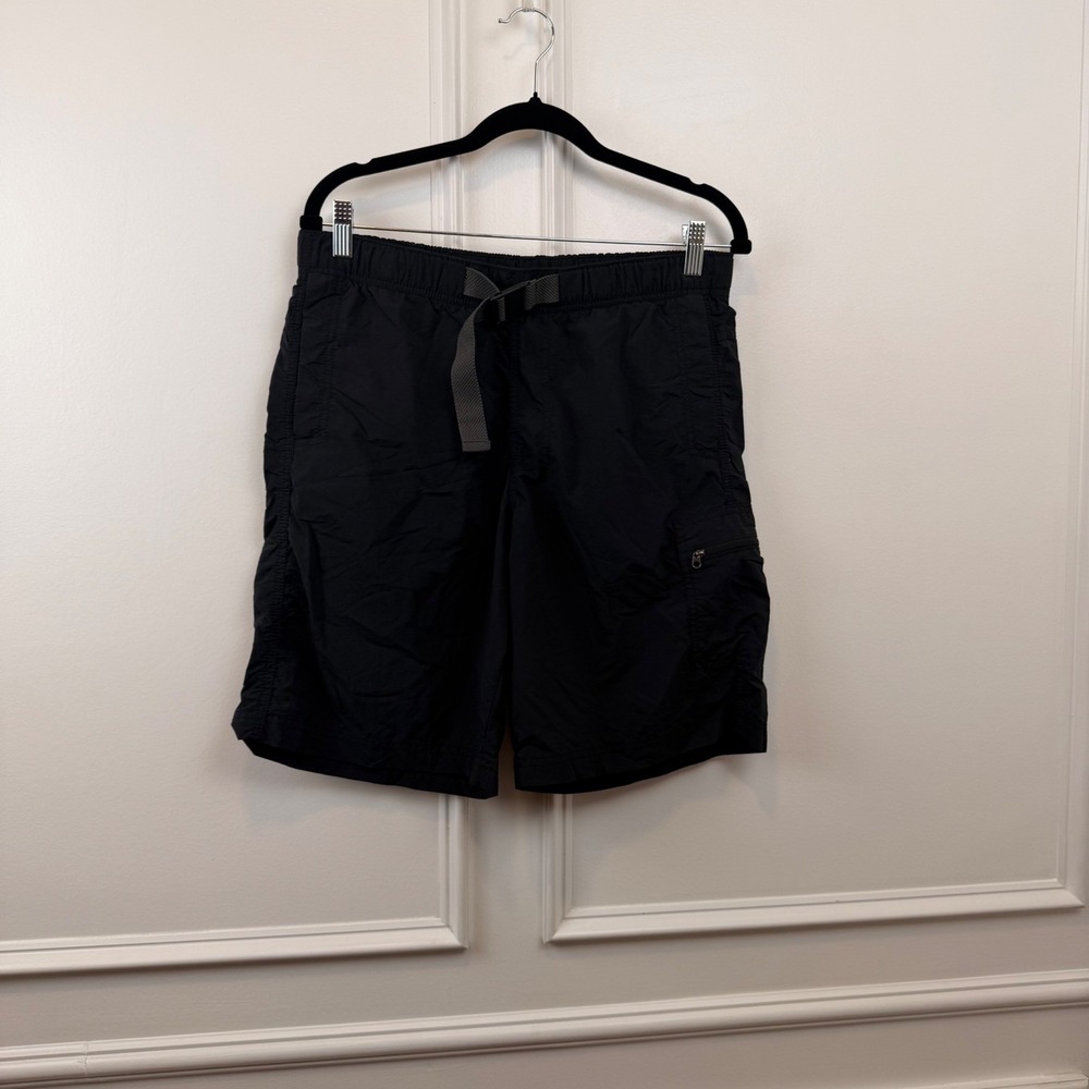 Columbia Mens Omni-Shade Black‎ Nylon Hiking Shorts Integrated Belt Size S Small